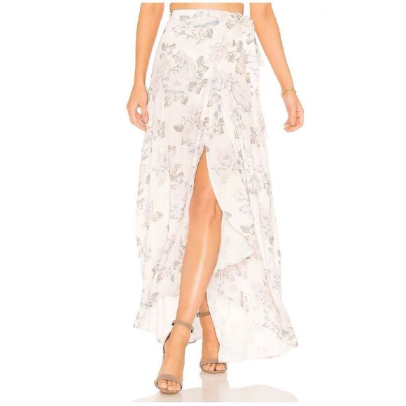 Show Me Your MuMu Dresses & Skirts - Show Me Your MuMu Siren Floral Wrap Maxi Skirt White Everlasting Rose Size L